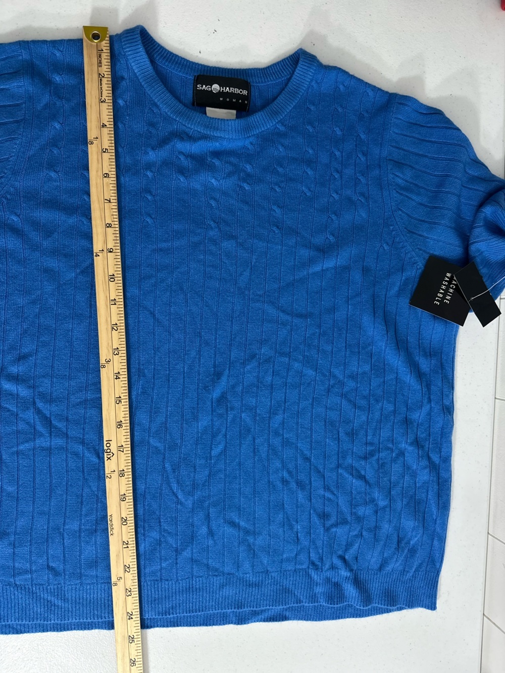 NEW Sag Harbor Sz 1X Plus Womens Cable & Ribbed Knit Blue Short Sleeve Top Shirt - Picture 8 of 8